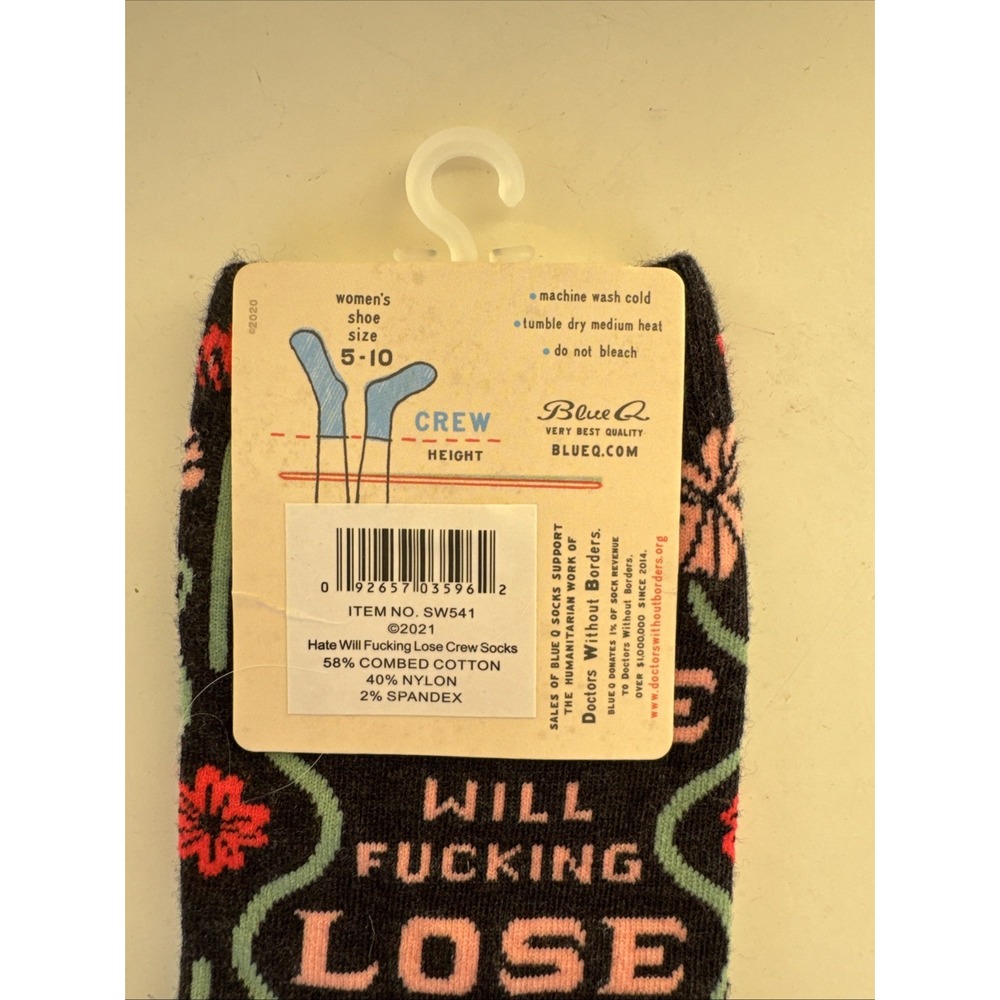 Blue Q Women's Crew Socks Hate will F**cking Lose socks size women size 5-10 - Picture 4 of 5